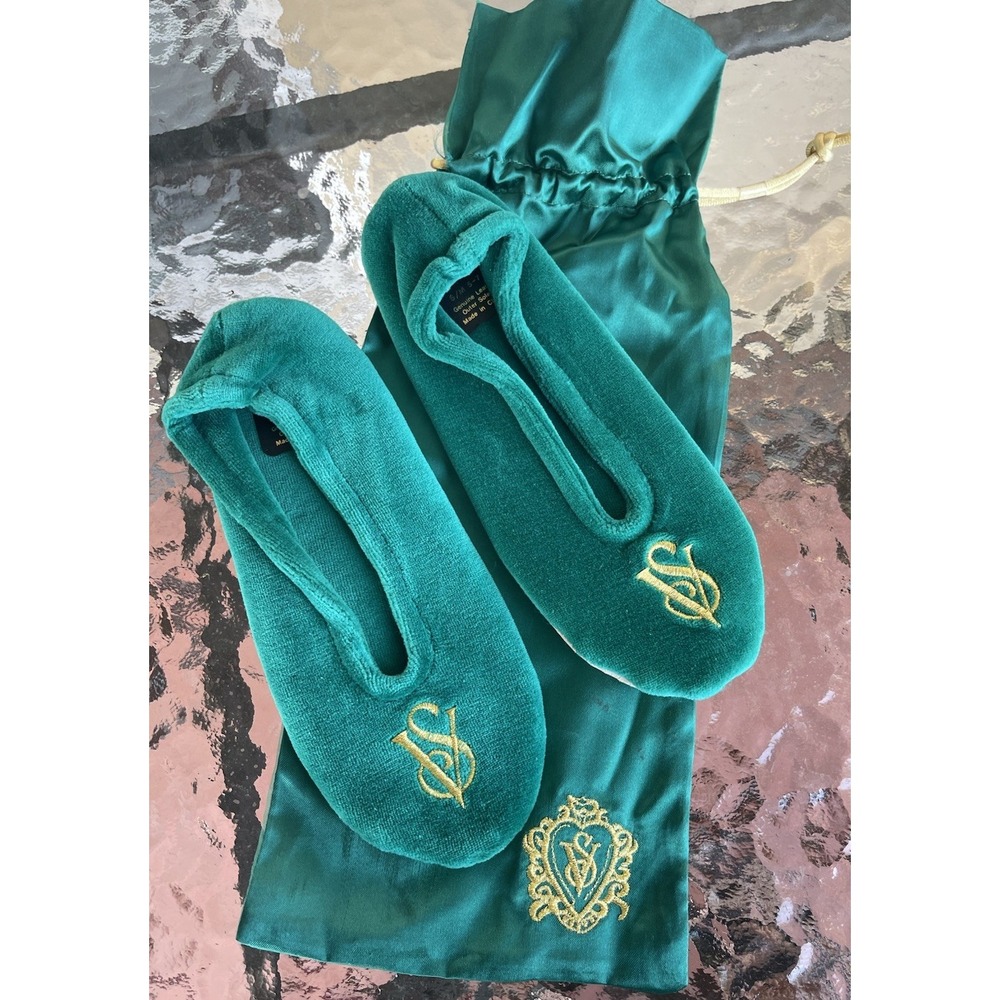 Vintage Victoria's Secret Slippers Ballet Boudoir‎ Velvet Gold Logo S/M 5-7